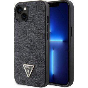 Guess PU 4G Strass Triangle Metal Logo Zadný Kryt pre iPhone 15 Black