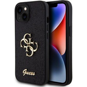 Guess PU Fixed Glitter 4G Metal Logo Zadný Kryt pre iPhone 15 Black