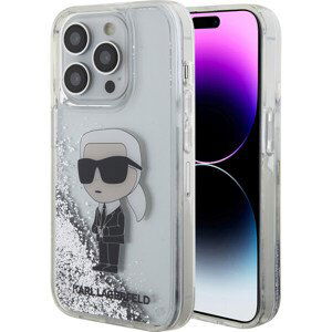 Karl Lagerfeld Liquid Glitter Karl Head Zadný Kryt pre iPhone 15 Pro Silver