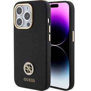 Guess Liquid Silicone 4G Strass Metal Logo Zadný Kryt pre iPhone 15 Pro Max Black