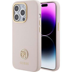 Guess Liquid Silicone 4G Strass Metal Logo Zadný Kryt pre iPhone 15 Pro Pink