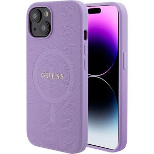 Guess PU Saffiano MagSafe Zadný Kryt pre iPhone 15 Purple