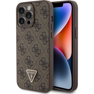 Guess PU 4G Strass Triangle Metal Logo Zadný Kryt pre iPhone 15 Pro Max Brown