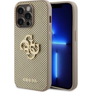 Guess PU Perforated 4G Glitter Metal Logo Zadný Kryt pre iPhone 14 Pro Max Gold