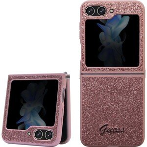 Guess PC/TPU Glitter Flakes Metal Logo Zadný Kryt pre Samsung Galaxy Z Flip 5 Pink