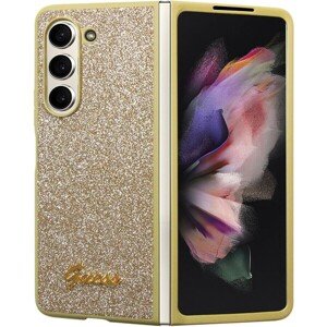 Guess PC/TPU Glitter Flakes Metal Logo Zadný Kryt pre Samsung Galaxy Z Fold 5 Gold