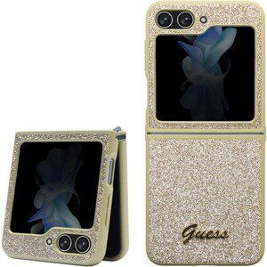 Guess PC/TPU Glitter Flakes Metal Logo Zadný Kryt pre Samsung Galaxy Z Flip 5 Gold