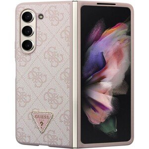 Guess 4G PU Leather Triangle Zadný Kryt pre Samsung Galaxy Z Fold 5 Pink