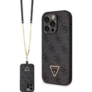 Guess PU 4G Strass Triangle Metal Logo Zadný Kryt + Crossbody Popruh pre iPhone 15 Pro Max Black