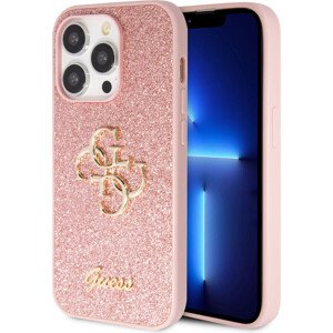 Guess PU Fixed Glitter 4G Metal Logo Zadný Kryt pre iPhone 15 Pro Pink