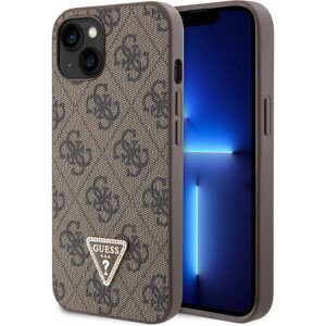 Guess PU 4G Strass Triangle Metal Logo Zadný Kryt pre iPhone 15 Brown