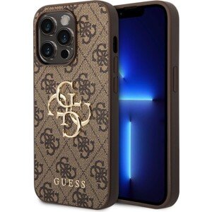 Guess PU 4G Metal Logo Zadný Kryt pre iPhone 15 Pro Max Brown