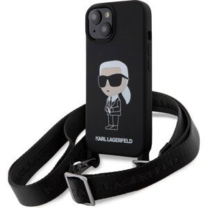 Karl Lagerfeld Liquid Silicone Crossbody Ikonik Zadný Kryt pre iPhone 15 Black