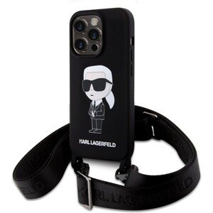 Karl Lagerfeld Liquid Silicone Crossbody Ikonik Zadný Kryt pre iPhone 15 Pro Black