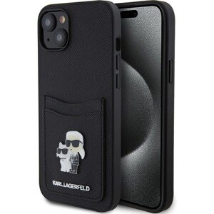 Karl Lagerfeld Pu Saffiano Card Slot Metal Karl and Choupette Zadný Kryt pre iPhone 15 Black