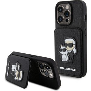 Karl Lagerfeld PU Saffiano Card Slot Stand Karl and Choupette Zadný Kryt pre iPhone 15 Pro Black