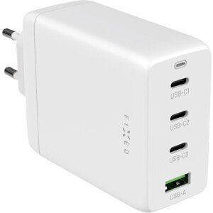 Sieťová GaN nabíjačka FIXED s 3xUSB-C a USB výstupom, podpora PD 3.0, 100W, biela