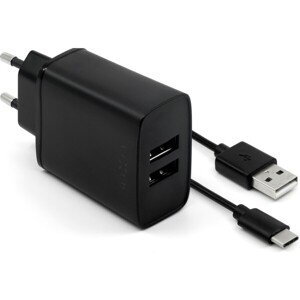 FIXED sieťový adaptér 15 W Smart Rapid Charge s 2xUSB výstupom a USB/USB-C kábel čierny
