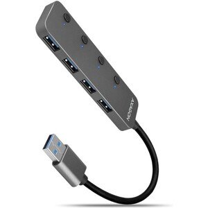 AXAGON HUEMSA 4x USB 3.2 Gen 1 SWITCH húb kovový micro USB napr. konektor kábel USBA 20cm