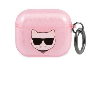 Karl Lagerfeld TPU Glitter Choupette Head púzdro pre Airpods 3 ružové