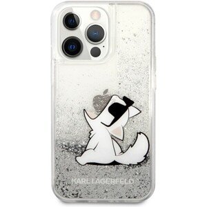 Karl Lagerfeld Liquid Glitter Choupette Eat Cover iPhone 13 Pro strieborný