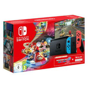 Nintendo Switch konzola červená/modrá + hra Mario Kart Deluxe 8 + členstvo Nintendo Switch Online 3