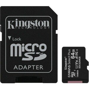 Kingston microSDXC Canvas Select Plus 64GB A1 Class 10 100MB/s + SD adaptér