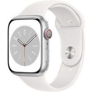 Apple Watch Series 8 Cellular 41mm strieborný hliník s bielym športovým remienkom