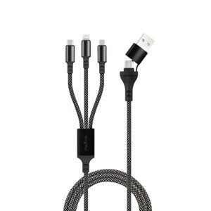 Maxlife kábel ALLin1 USB + USB-C - Lightning + 2x USB-C 1,0 m 66 W, čierny