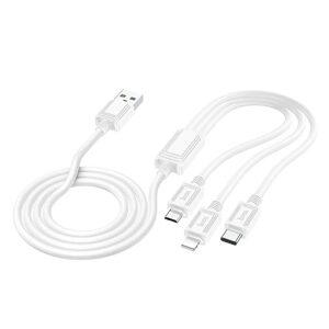Hoco kábel 3v1 USB - Lightning / Micro USB / USB-C, 1 m, biely