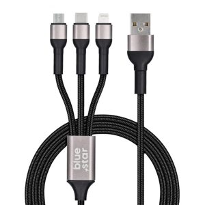 BlueStar kábel 3v1 USB-A - Lightning / Micro USB / USB-C 1,2 m, čierny