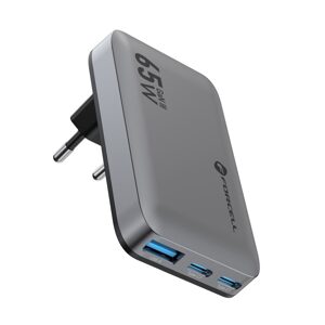 Forcell F-Energy ultratenká nabíjačka VT-47, 2x USB-C + USB-A, 4A, 65W, sivá