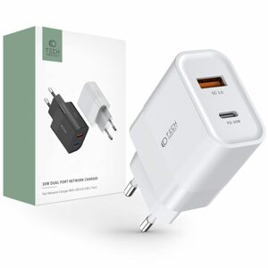 Tech-Protect C30W 2-portová nabíjačka, PD30W/QC3.0, biela