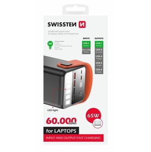 Swissten Power Line PowerBanka, 60 000 mAh, 65W, Power Delivery, čierna