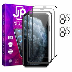 JP Full Pack Tvrdených skiel, 2x 3D sklo s aplikátorom + 2x sklo na šošovku, iPhone 11 Pro