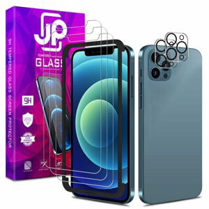 JP Mega Pack Tvrdených skiel, 3 sklá na telefón s aplikátorom + 2 sklá na šošovku, iPhone 12 Pro MAX