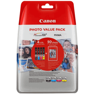Cartridge Canon CLI-551XL Bk/C/M/Y + 50 x Foto Papier PP-201, 6443B006 - originálny (Multipack CMYK)