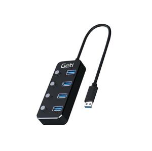 USB rozbočovač Geti GUH4AS 4x USB-A 3.0 so spínačmi