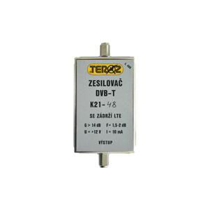 Anténny zosilňovač TEROZ 496X, UHF K21 až 48, filtr 5G, LTE, GSM, G14dB, F2dB, U95dBμV, F-F