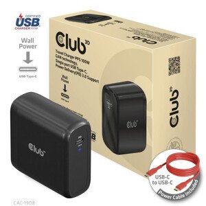 Club3D cestovná nabíjačka 100W GAN technológia, USB-IF TID certified, USB Type-C, Power Delivery (PD) 3.0 Support