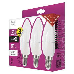 Emos LED žiarovka CANDLE, 6W/40W E14, NW neutrálna biela, 470 lm, Classic, F, 3 PACK