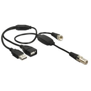 Delock Antenna Cable Jack > F Plug with phantom power 5 V via USB 22 cm