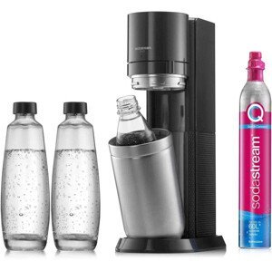 SodaStream Duo Titan Promo-Pack výrobník sódy, 2 sklenené fľaše, 1 plastová fľaša, bombička s CO2, čierny