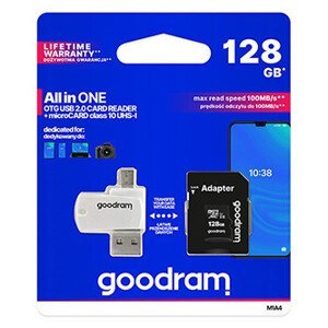 Goodram pamäťová karta Micro Secure Digital Card All-In-ON, 128 GB, multipack, M1A4-1280R12, UHS-I U1 (Class 10), multipack s čítač