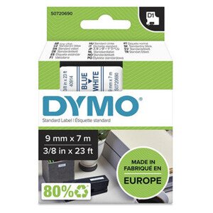 Dymo originál páska do tlačiarne štítkov, Dymo, 40914, S0720690, modrý tlač/biely podklad, 7m, 9mm, D1