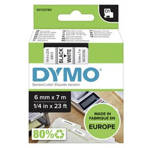 Dymo originál páska do tlačiarne štítkov, Dymo, 43613, S0720780, černý tlač/biely podklad, 7m, 6mm, D1