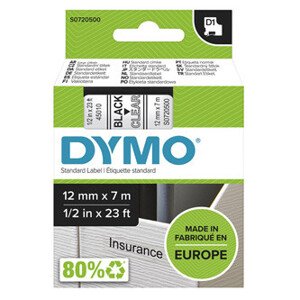 Dymo originál páska do tlačiarne štítkov, Dymo, 45010, S0720500, černý tlač/priehľadný podklad, 7m, 12mm, D1