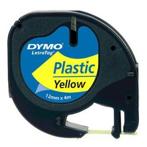 Dymo originál páska do tlačiarne štítkov, Dymo, 59423, S0721620, černý tlač/žltý podklad, 4m, 12mm, LetraTag plastová páska