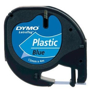 Dymo originál páska do tlačiarne štítkov, Dymo, S0721650, černý tlač/modrý podklad, 4m, 12mm, LetraTag plastová páska