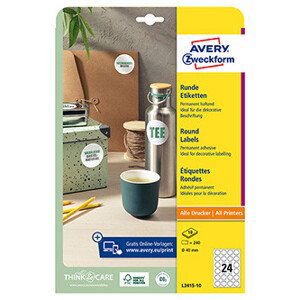 Avery Zweckform etikety 40mm, A4, biele, 24 etiket, balené po 10 ks, L3415-10, pre laserové a inkoustové tlačiarne, kopírky